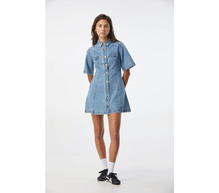 Lula Denim Dress Washed Vintage Blue I Love Ugly NZ