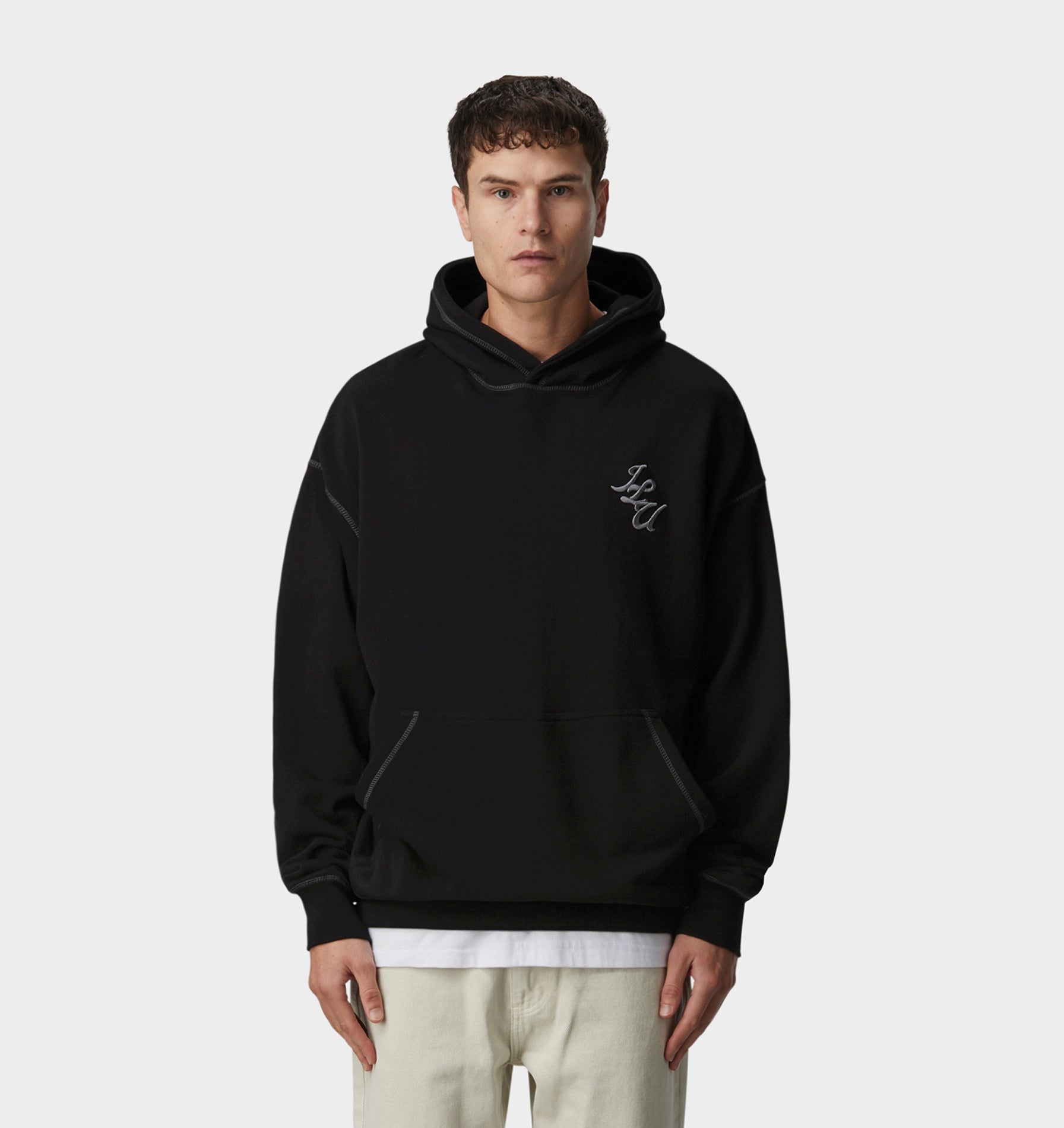 Contrast Stitch Box Hood - Black