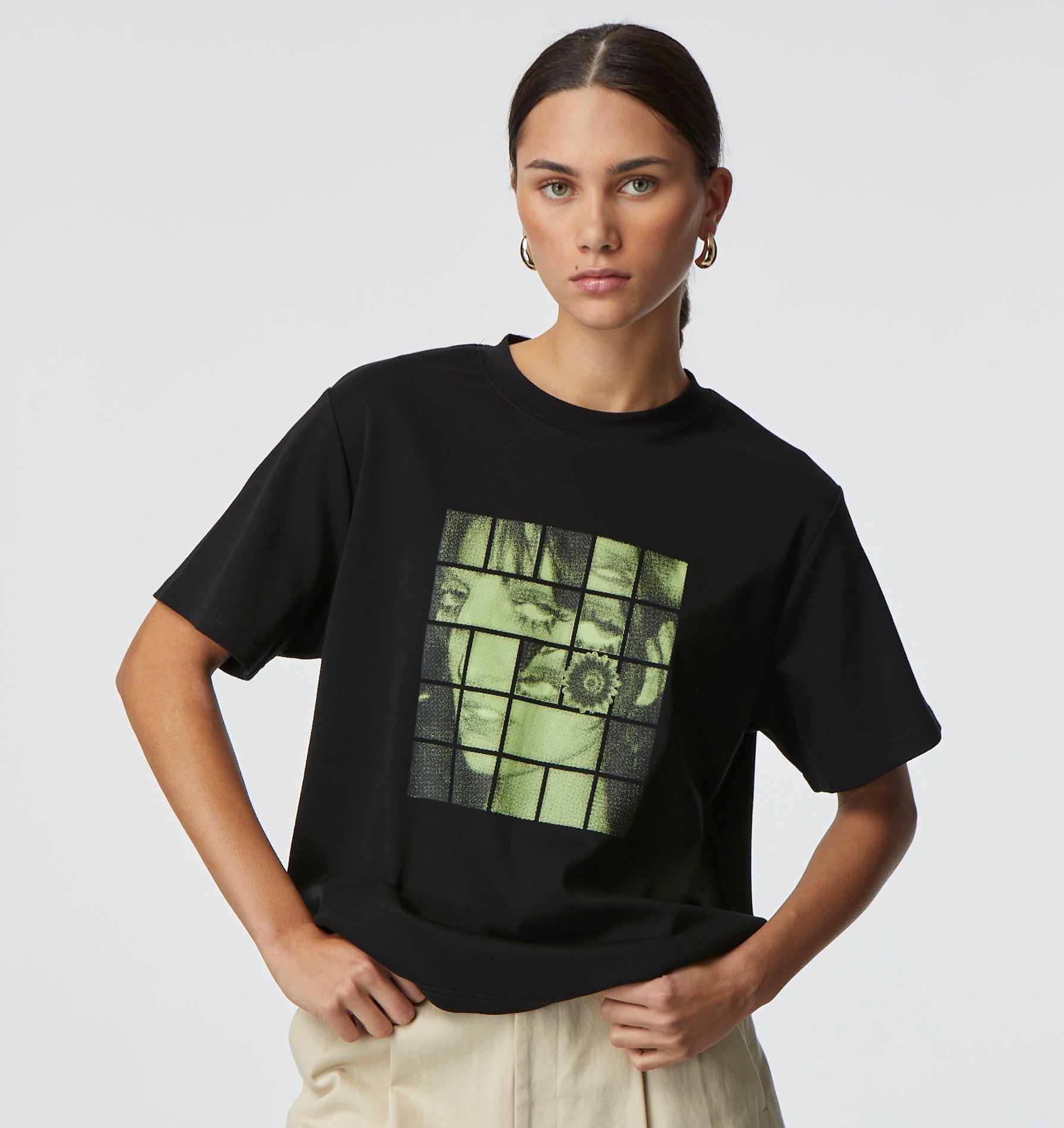 Ava Pixel Print Boxy Tee 2.0 - Black