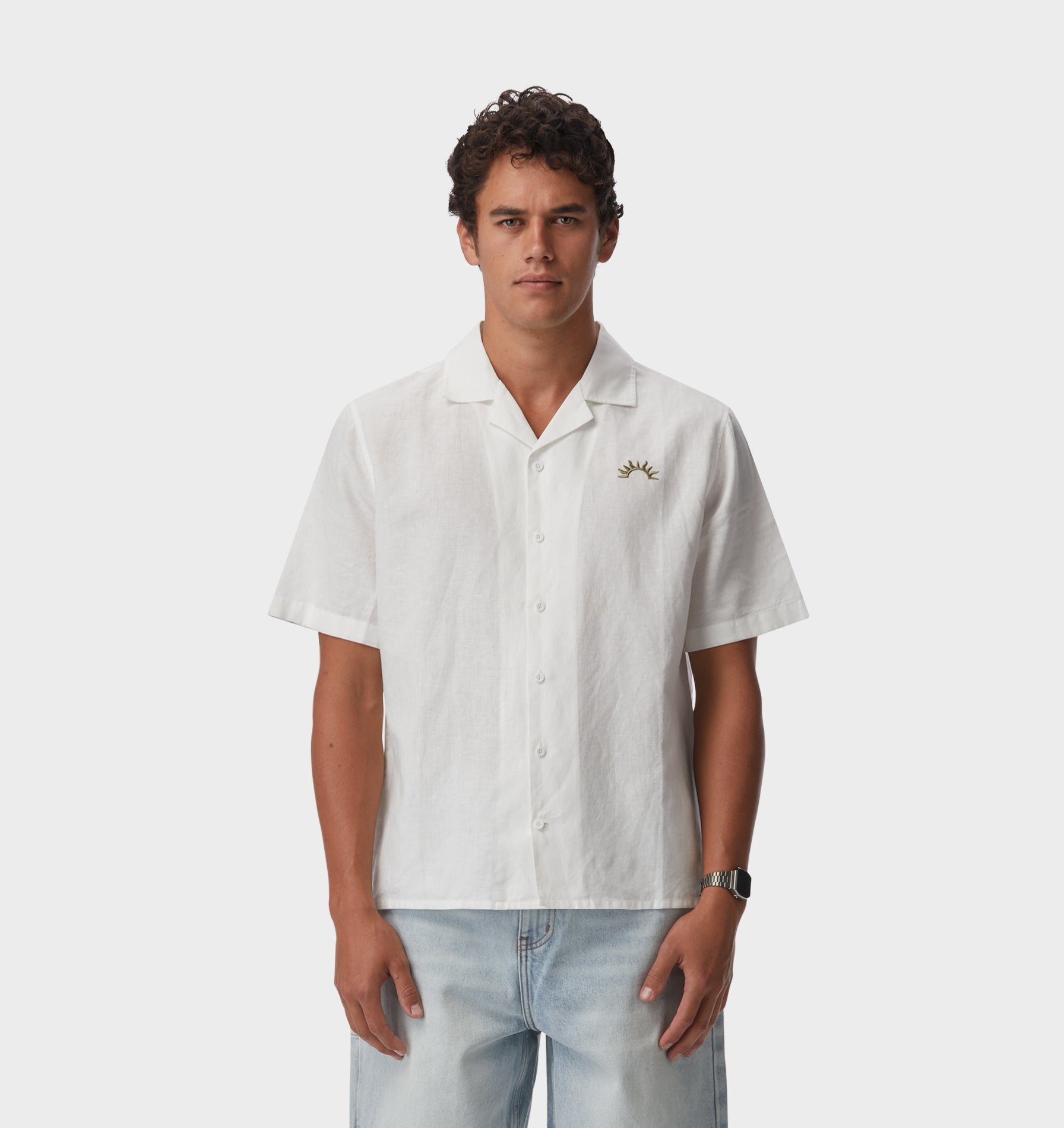 ILU X Alba Linen Cuban Collar SS Shirt - Off White