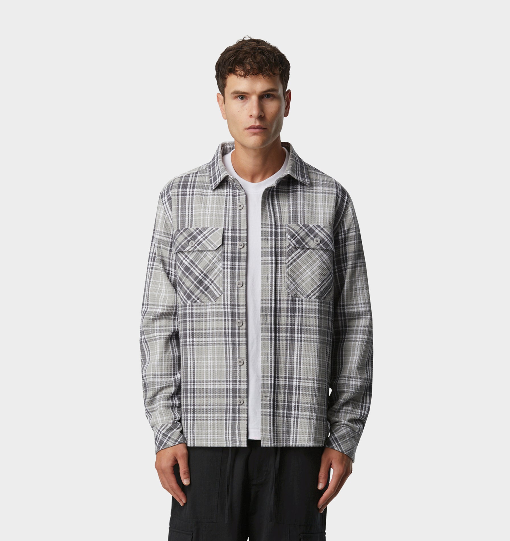 Check Waffle Shirt - Grey