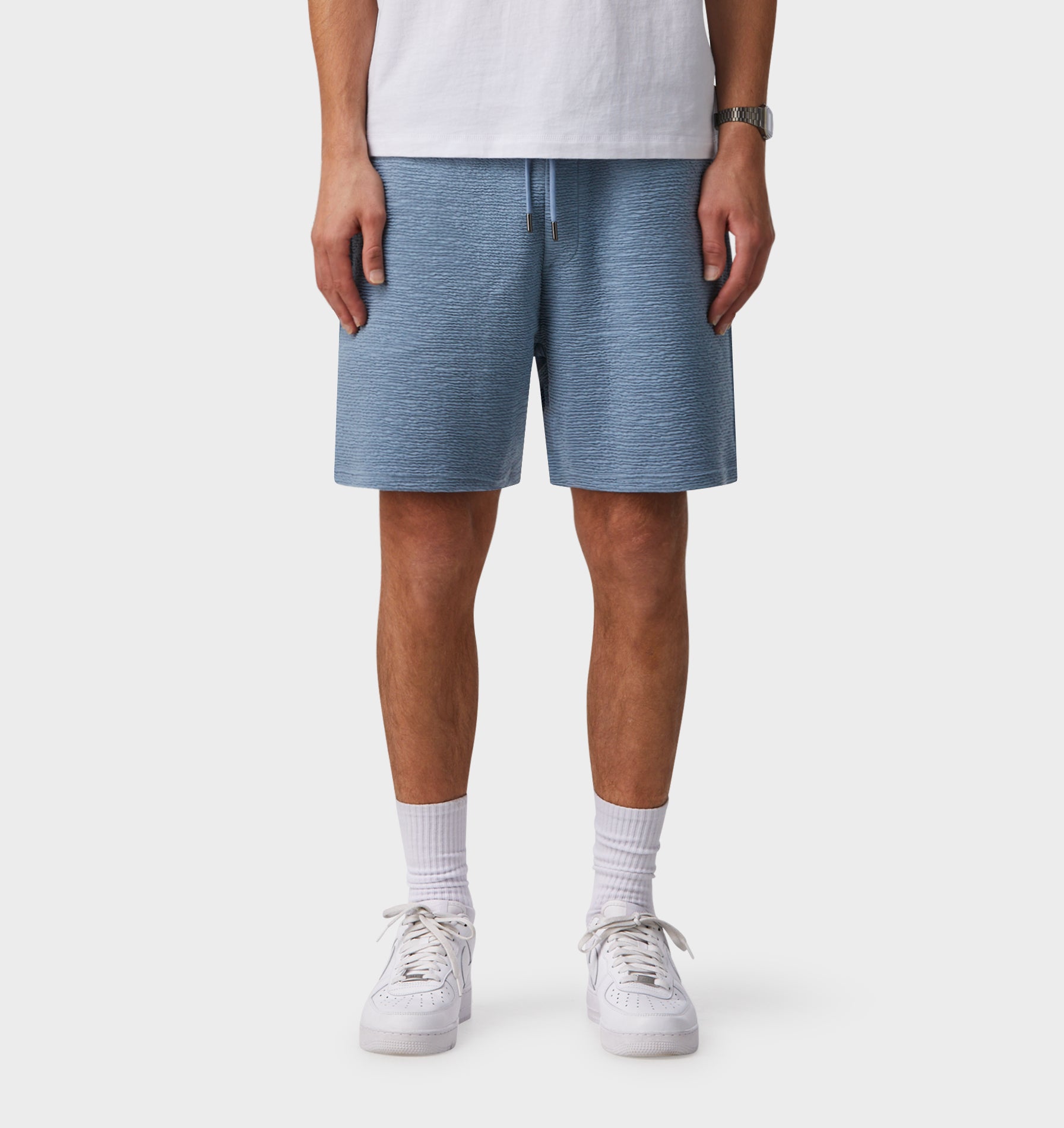 Ridged Trackie Short - Steel Blue