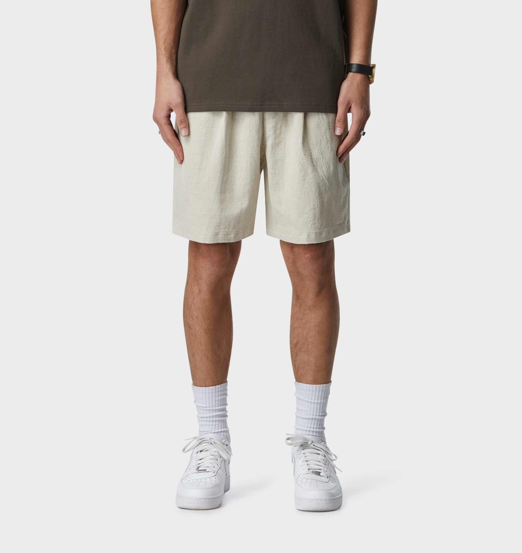 Linen Michael Pleat Short - Bone