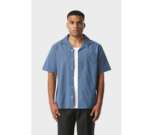 Textured Stripe Cuban Collar SS Shirt - Teal