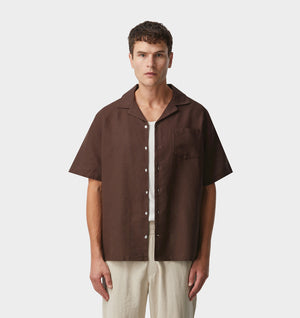 Linen Cuban Collar SS Shirt - Cedar