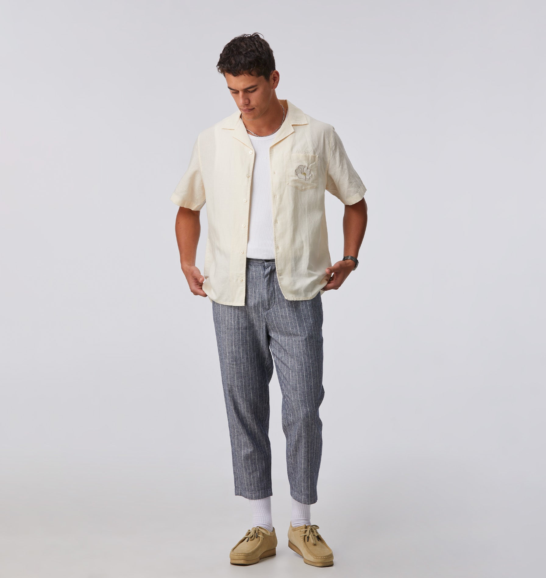 Botanica Linen Cuban Collar SS Shirt - Off White