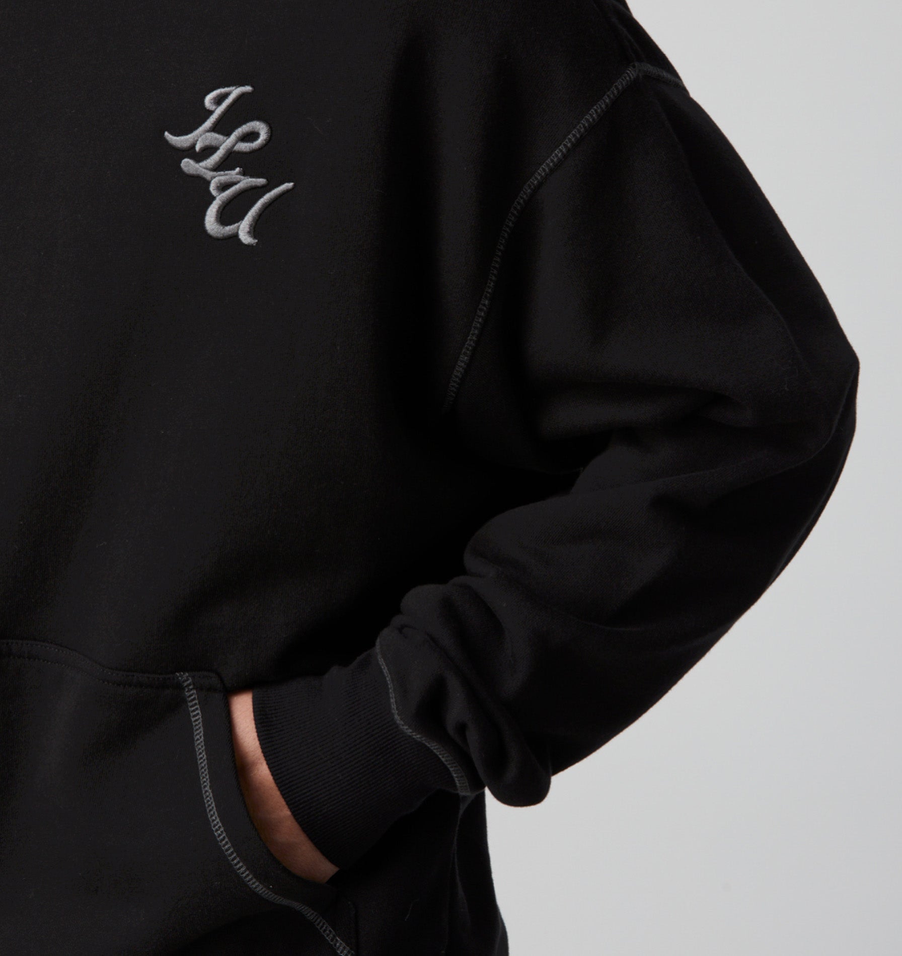 Contrast Stitch Box Hood - Black