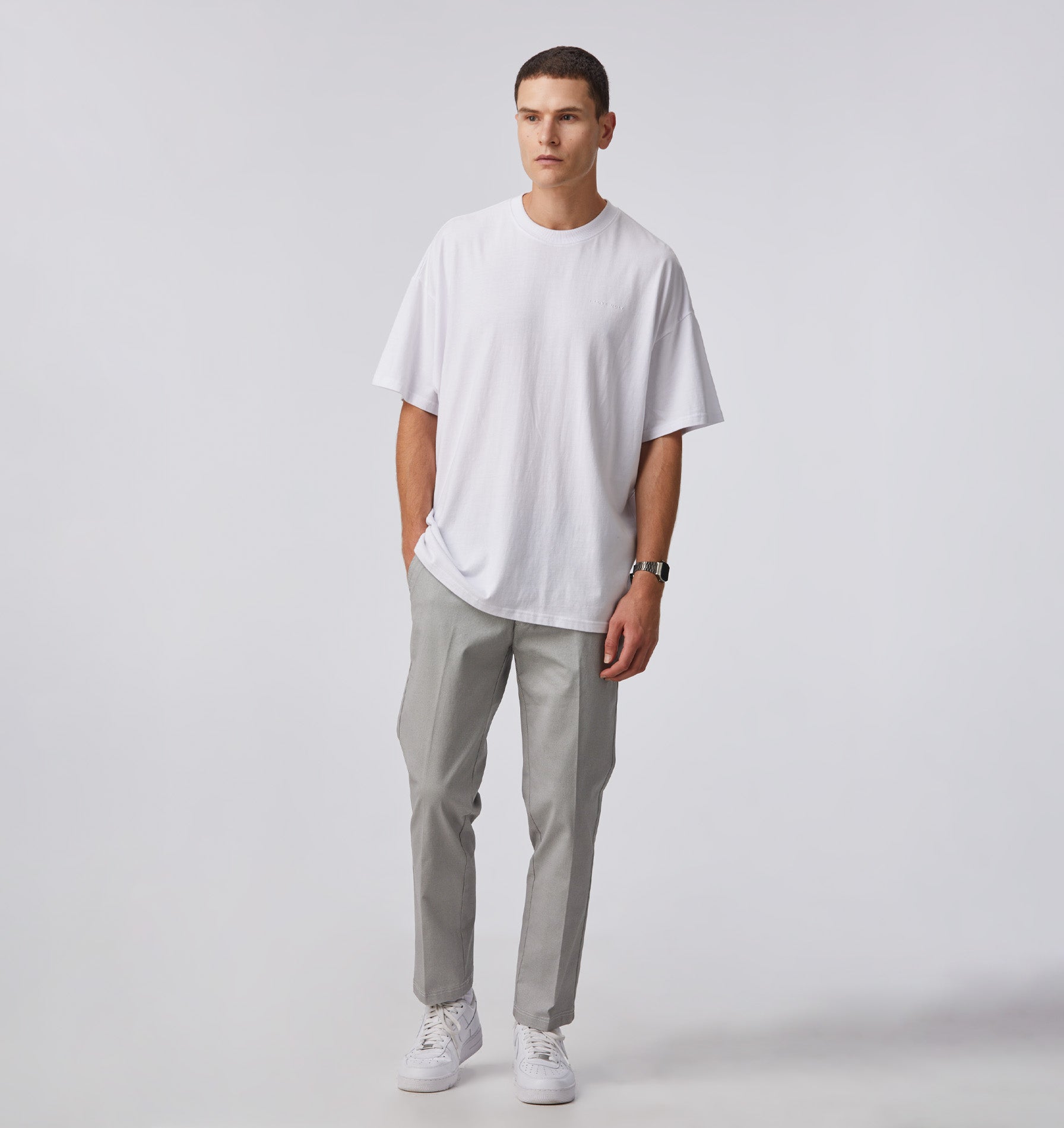 Printed Twill Slim Kobe pant - Tall - White/Black