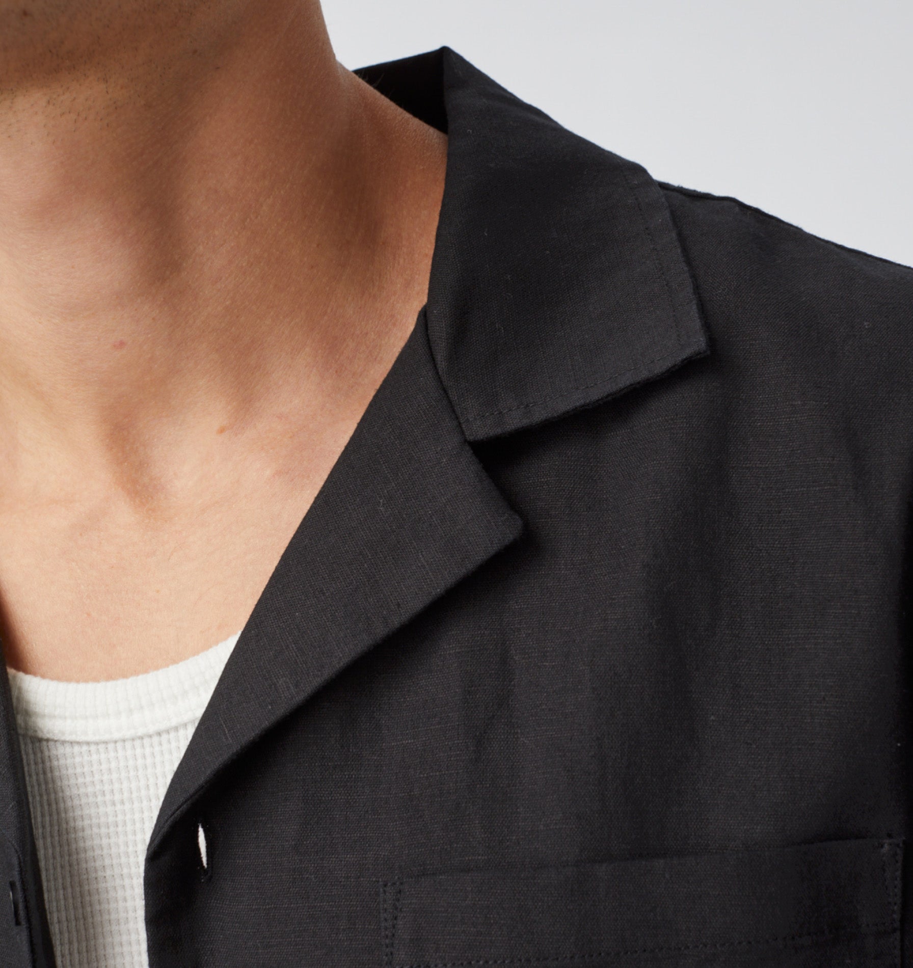 Linen Cuban Collar SS Shirt - Black