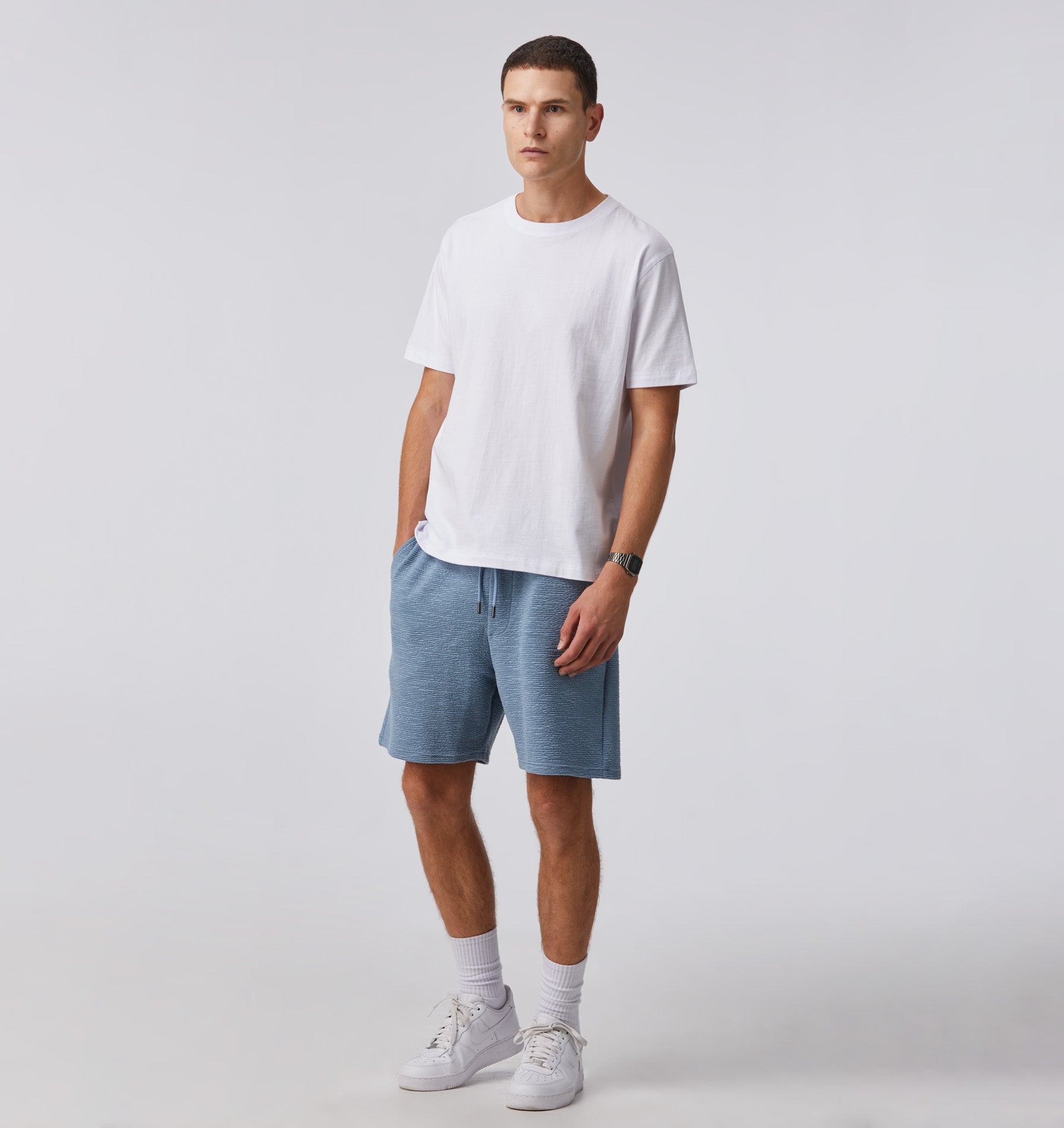 Ridged Trackie Short - Steel Blue