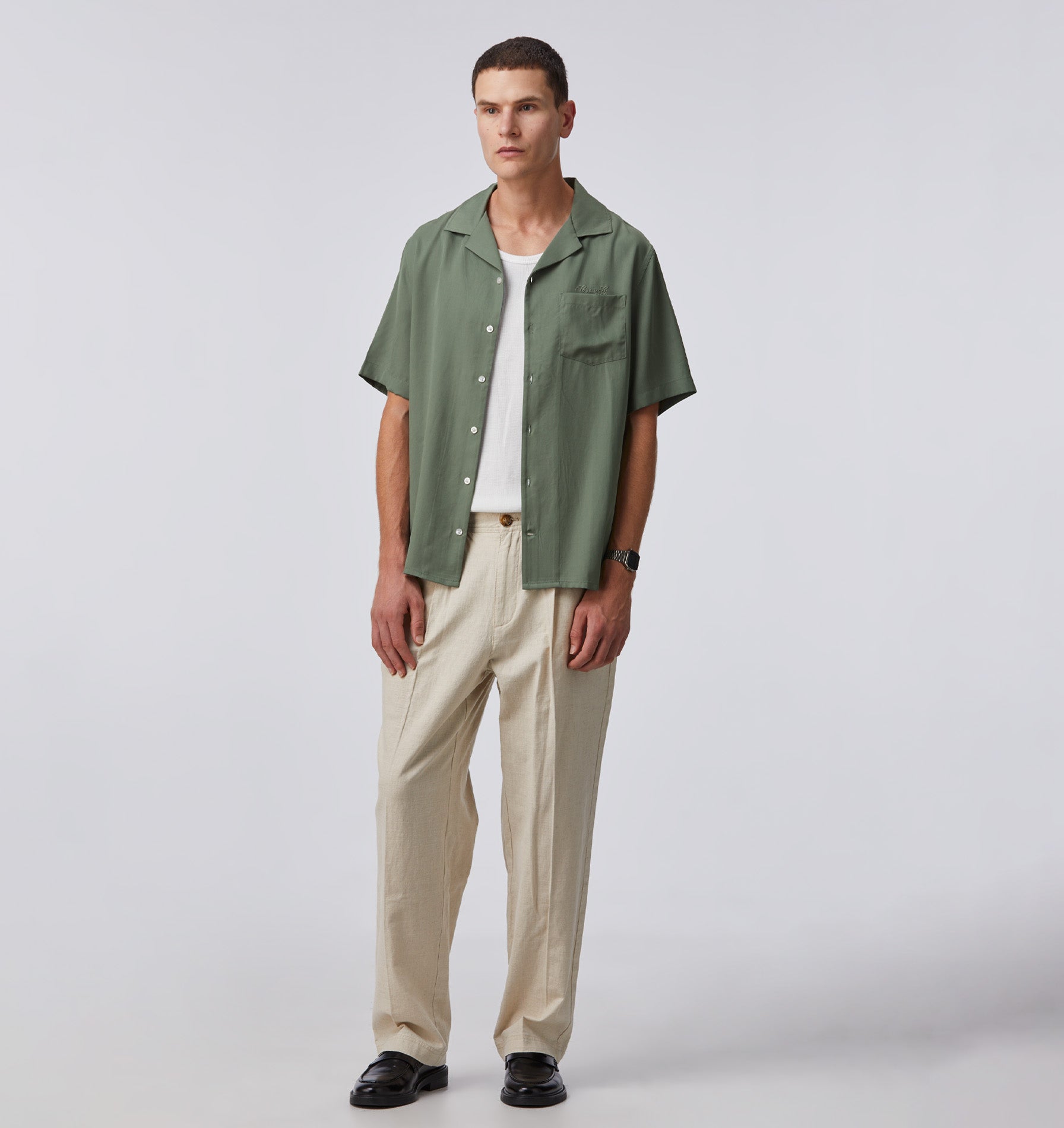 Austin Cuban Collar Shirt - Duck Green