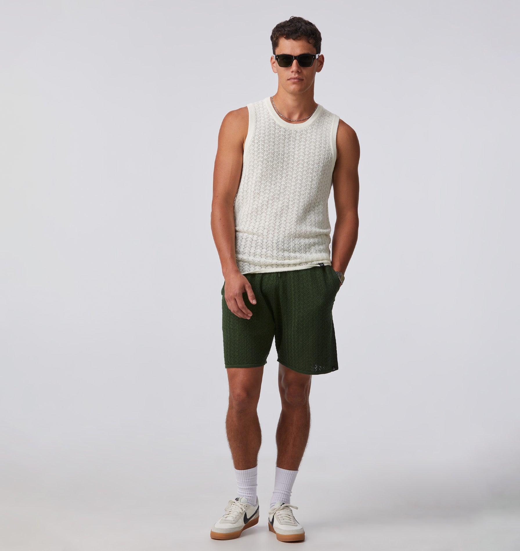 Chevron Knit Short - Forest Green