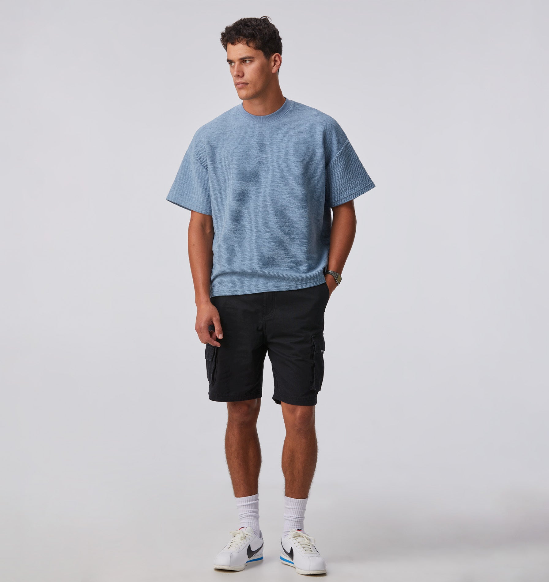 Ridged Lewi Tee - Steel Blue