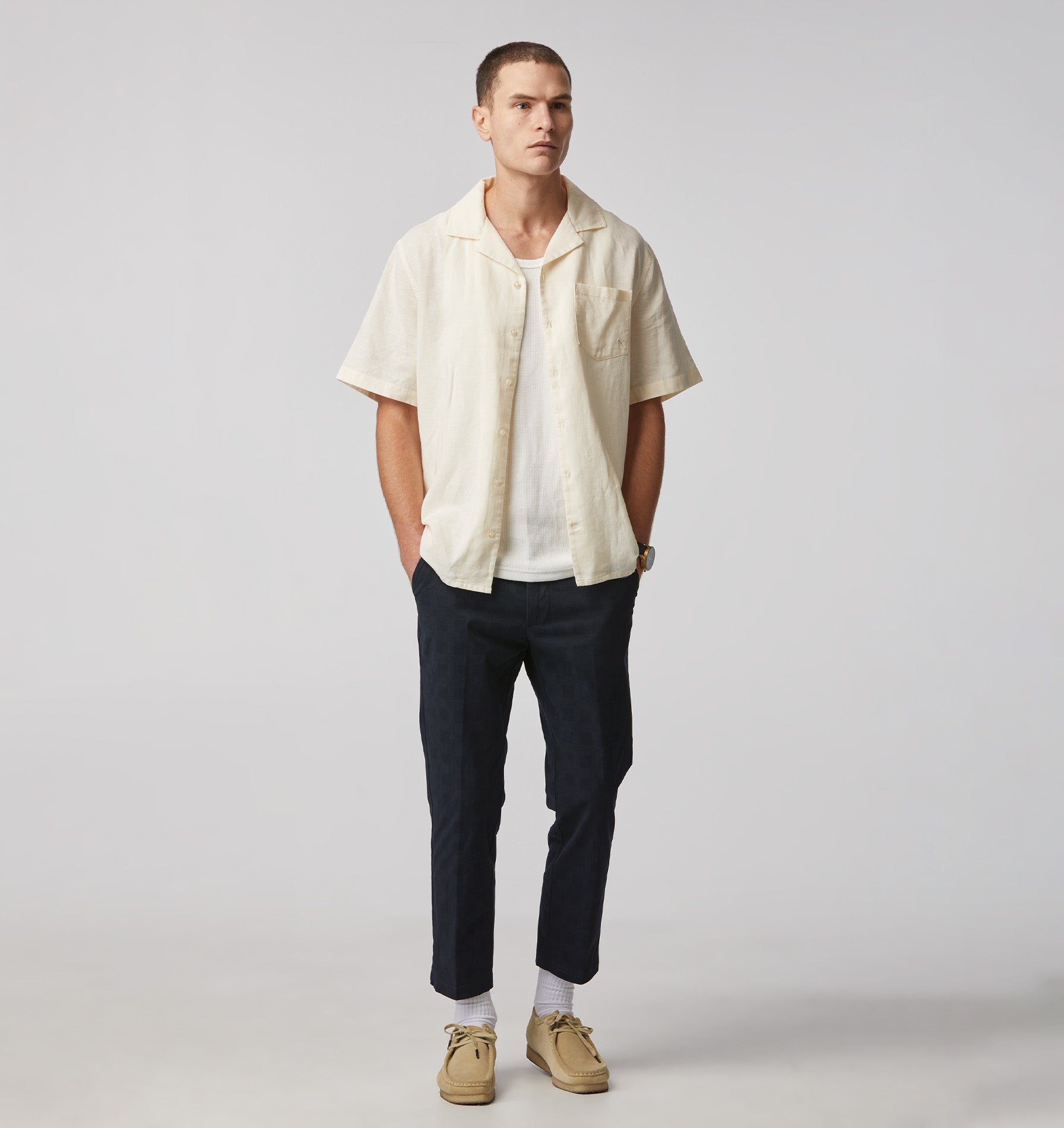 Linen Cuban Collar SS Shirt - Off White