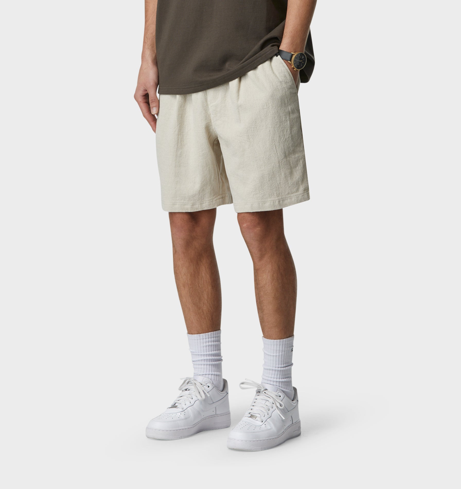 Linen Michael Pleat Short - Bone