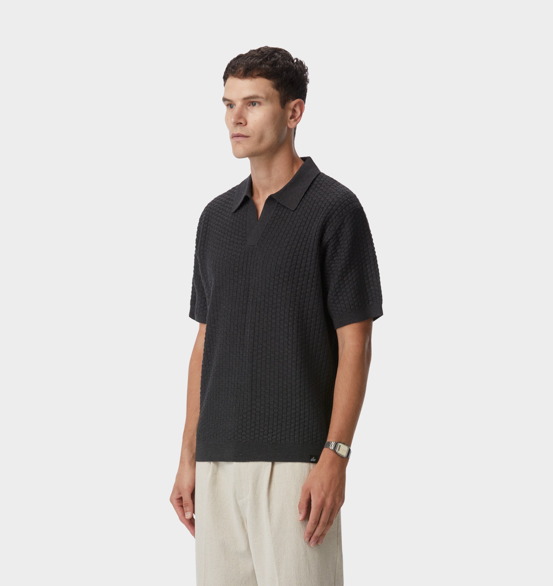 Clive Knit SS Polo - Charcoal