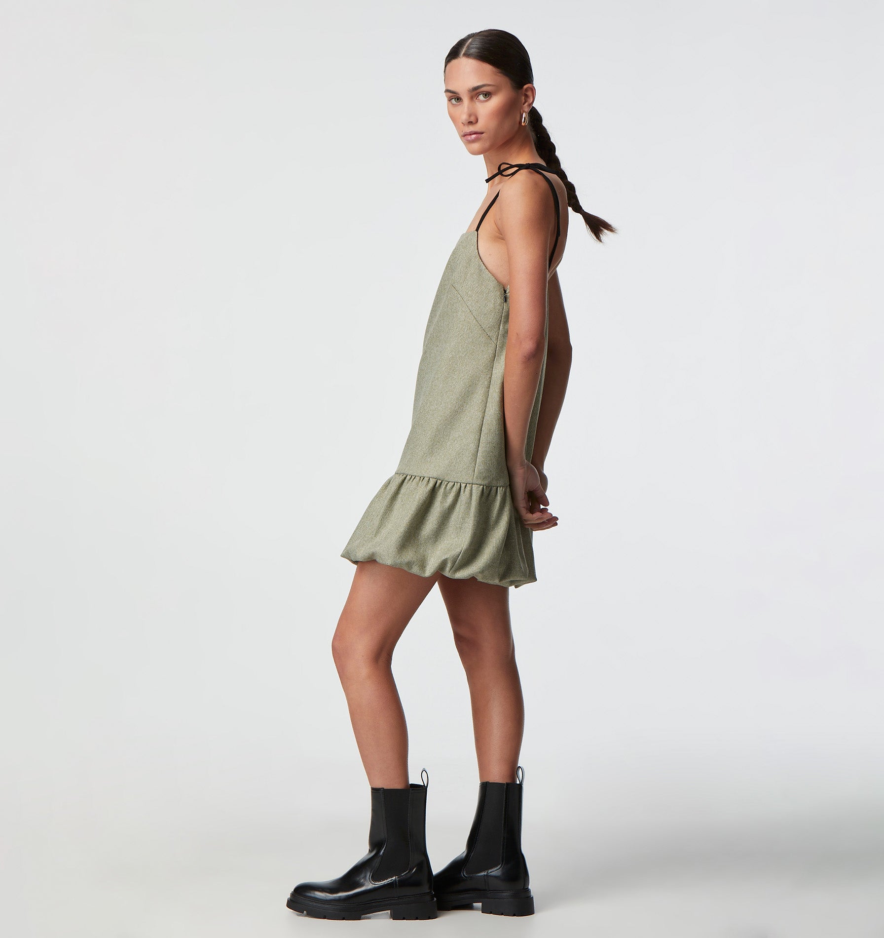 Coco Tie Dress - Green Houndstooth