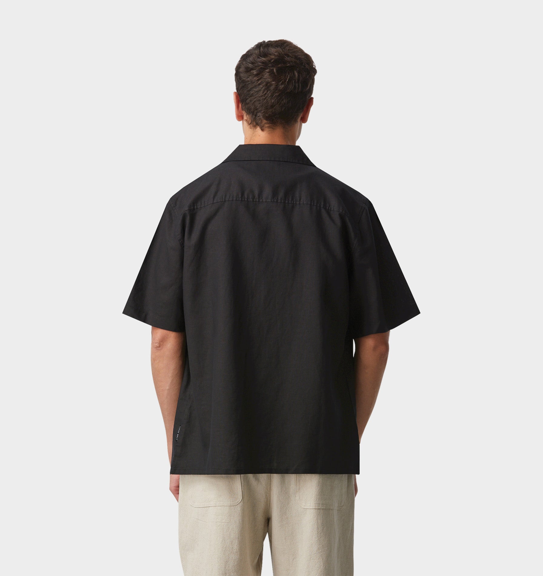 Linen Cuban Collar SS Shirt - Black