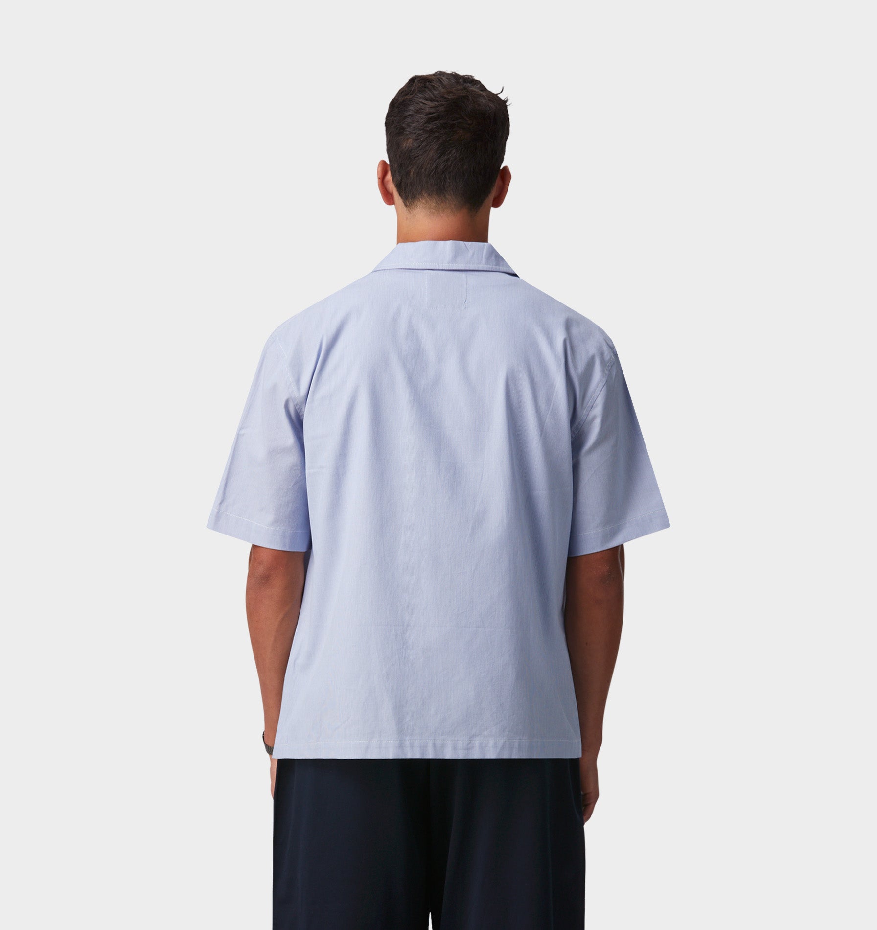 Box Cuban Collar Shirt - Blue/White Stripe