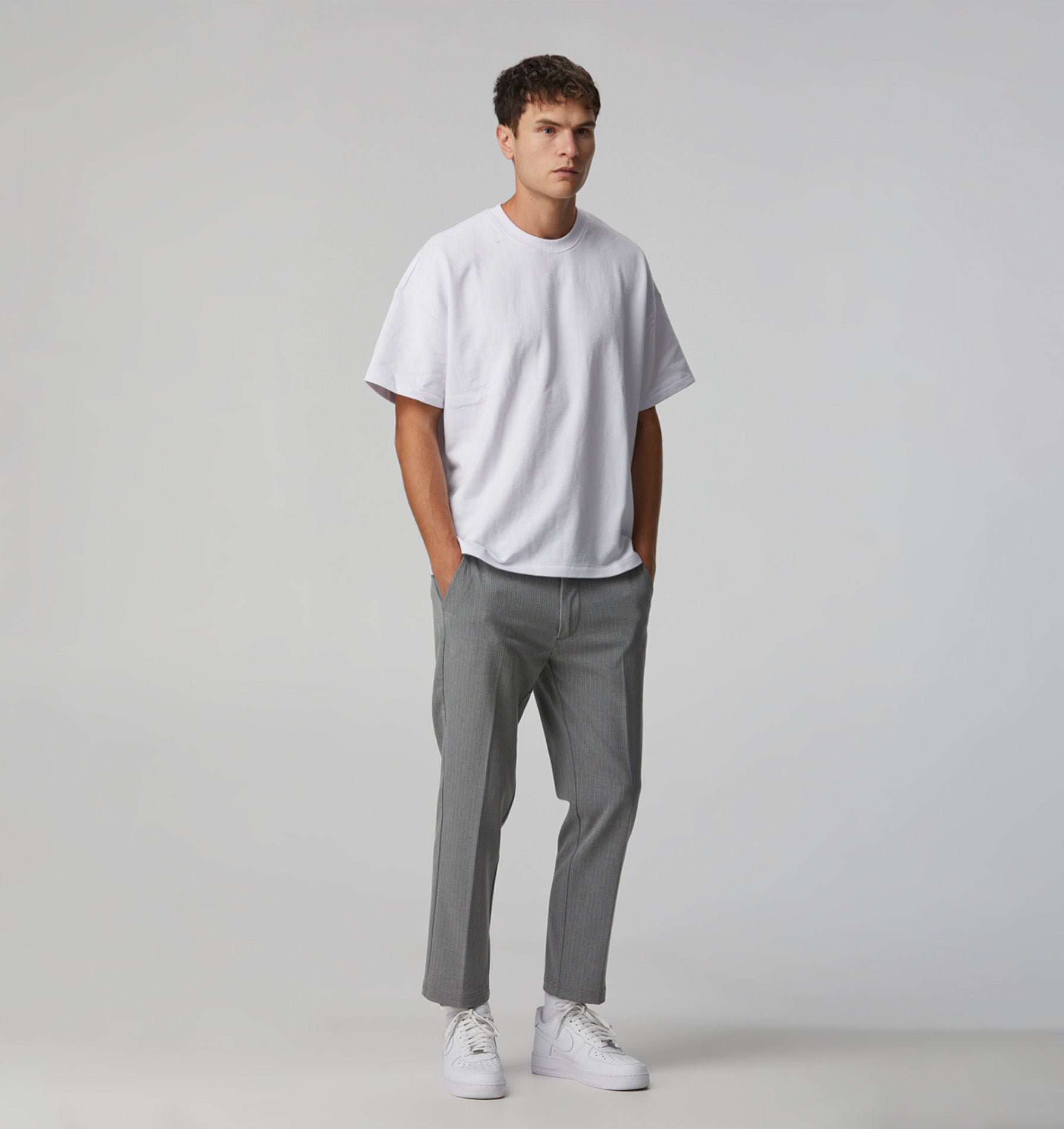 Slim Kobe Pant - Grey Marle Pinstripe