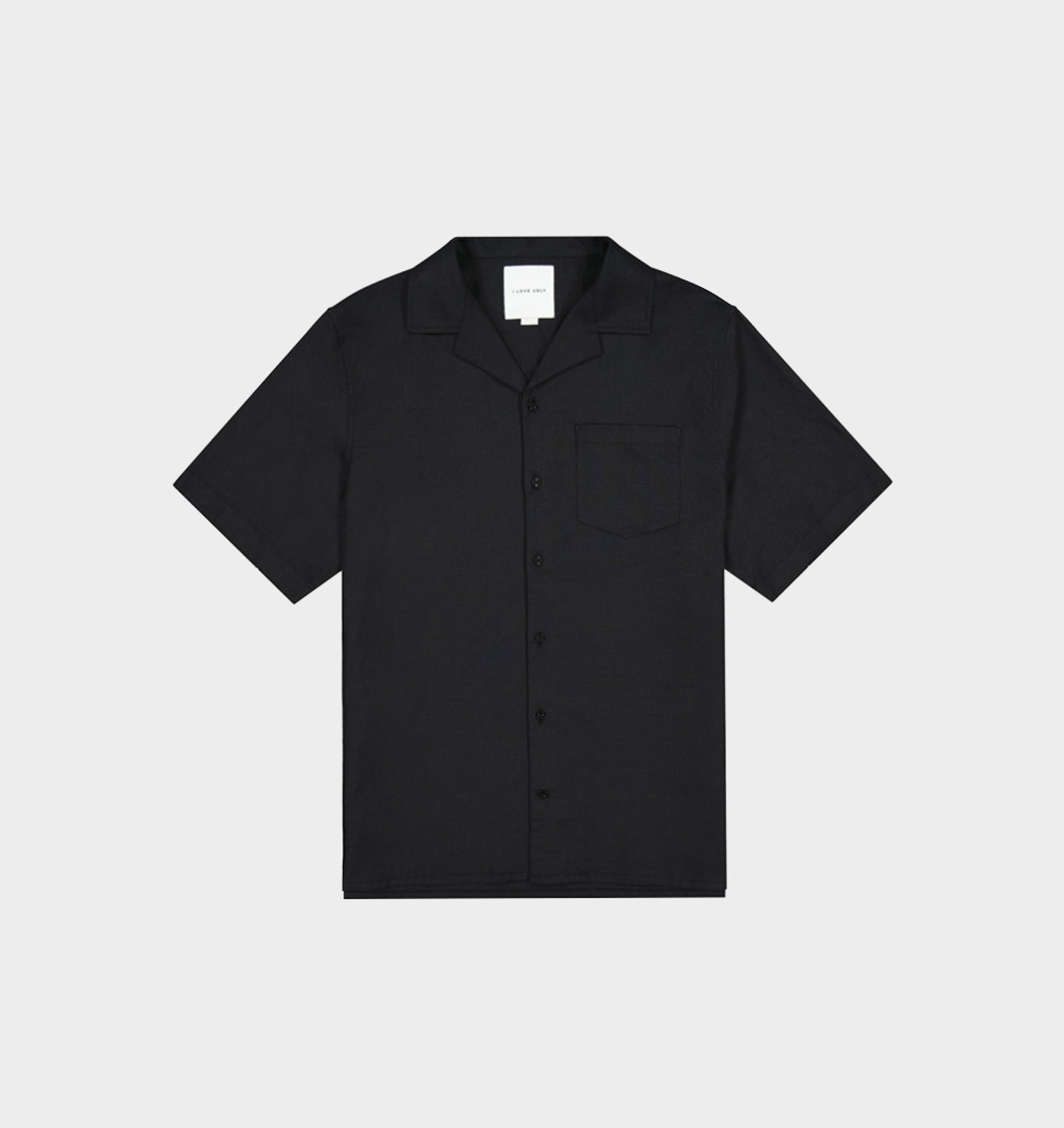 Linen Cuban Collar SS Shirt - Black