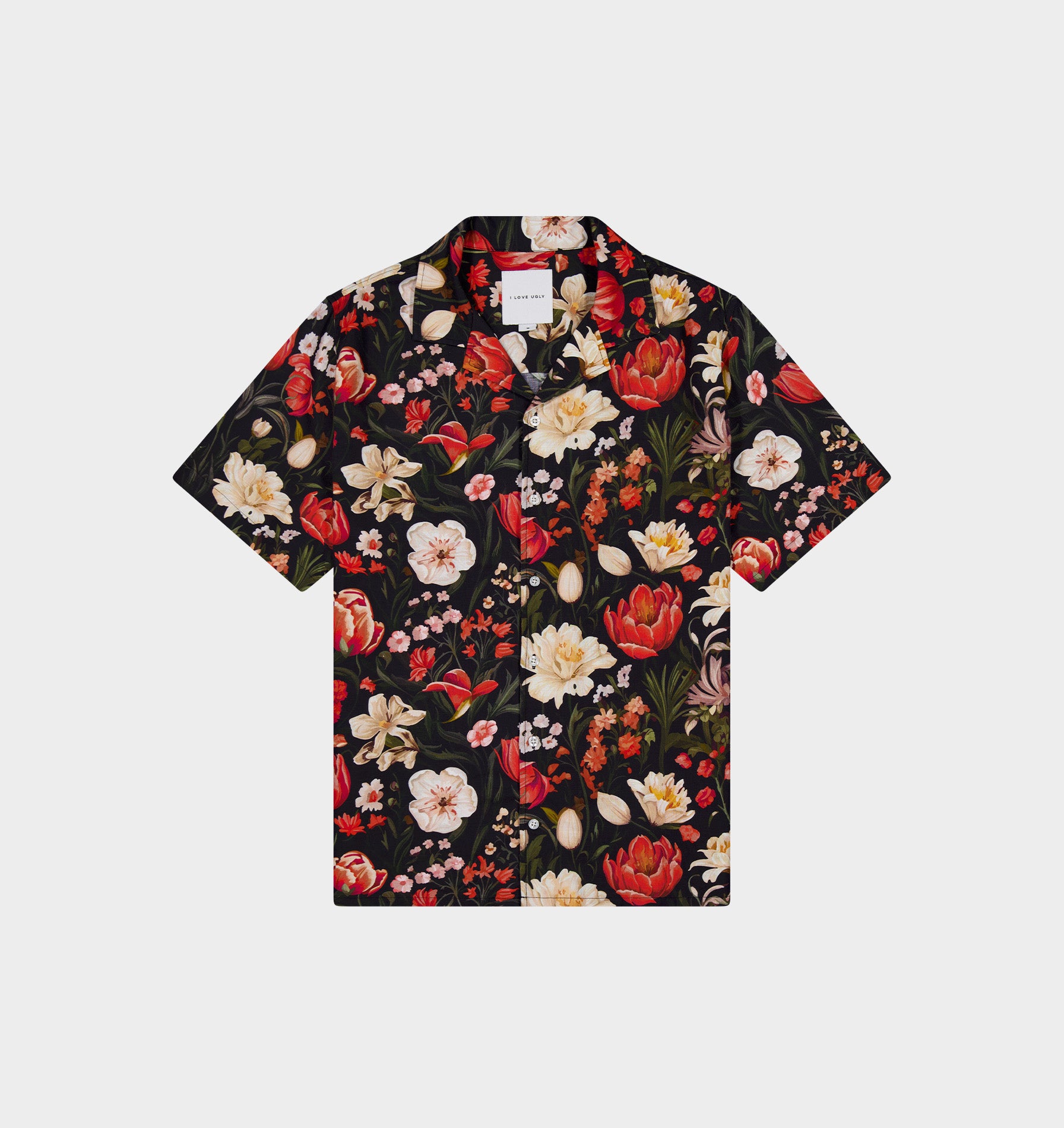 Linen Cuban Collar SS Shirt - Dark Floral