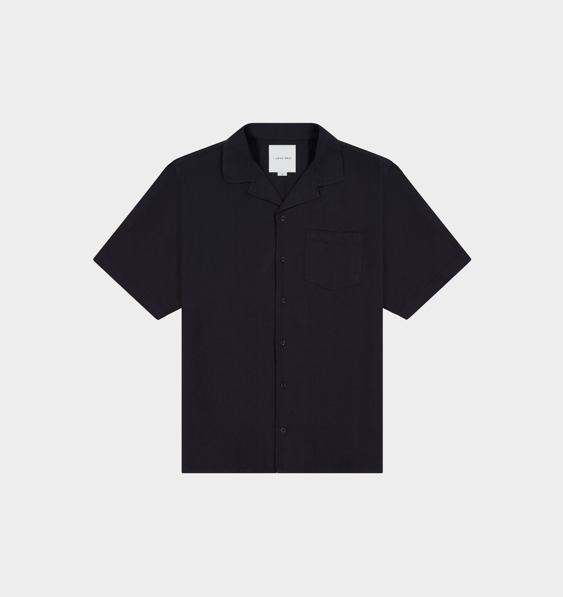 Linen Cuban Collar SS Shirt - Charcoal