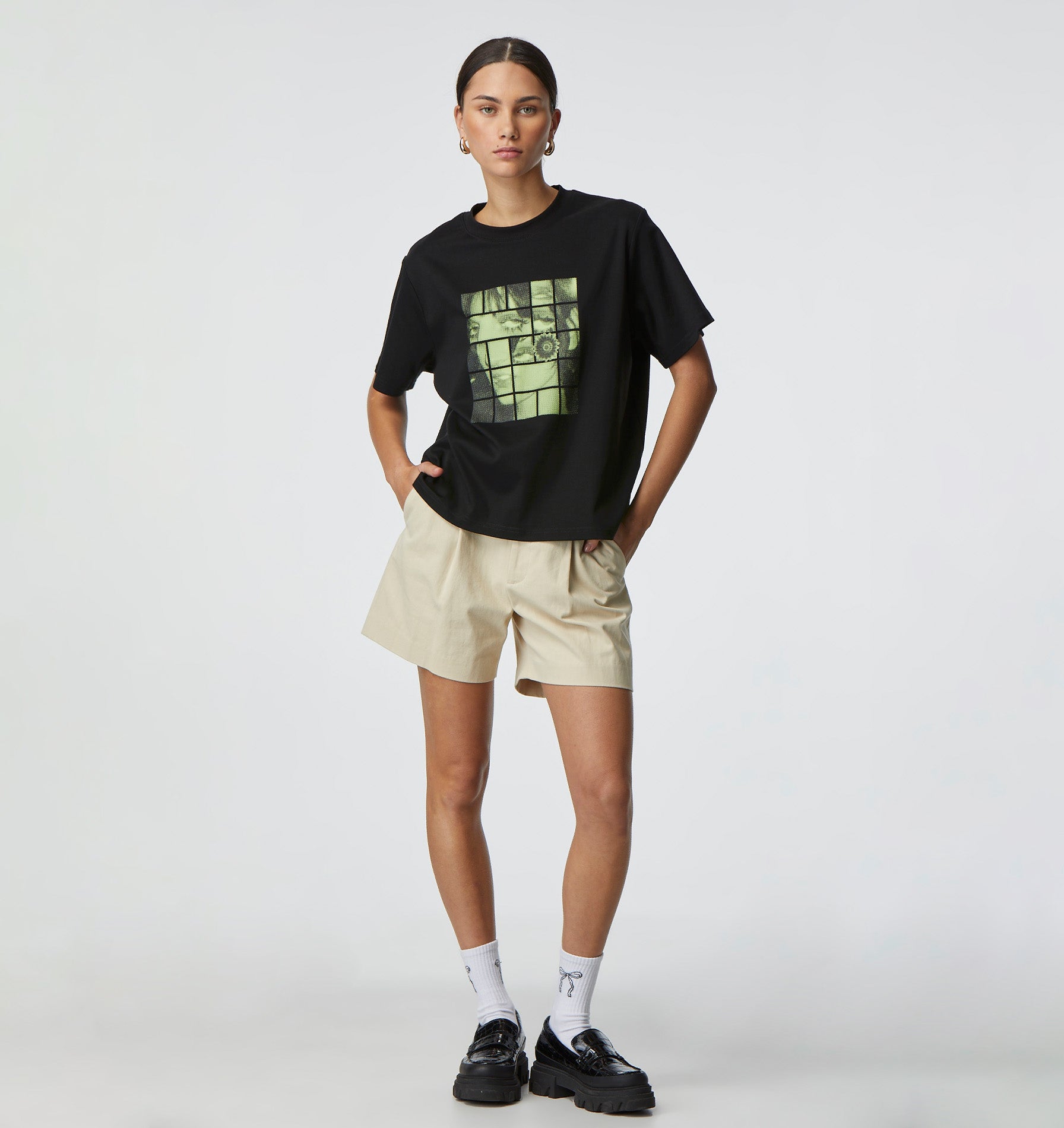 Ava Pixel Print Boxy Tee 2.0 - Black