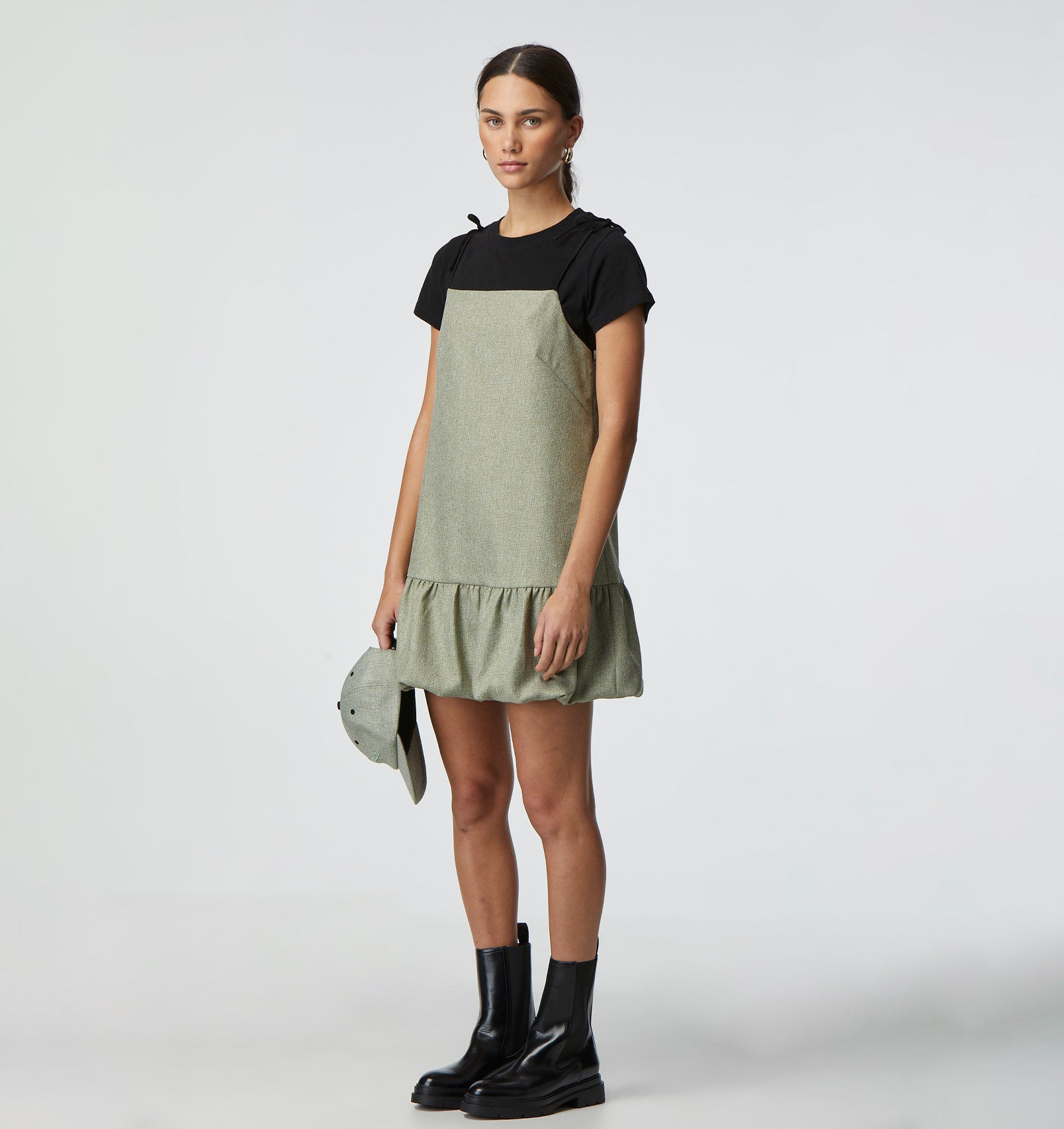 Coco Tie Dress - Green Houndstooth