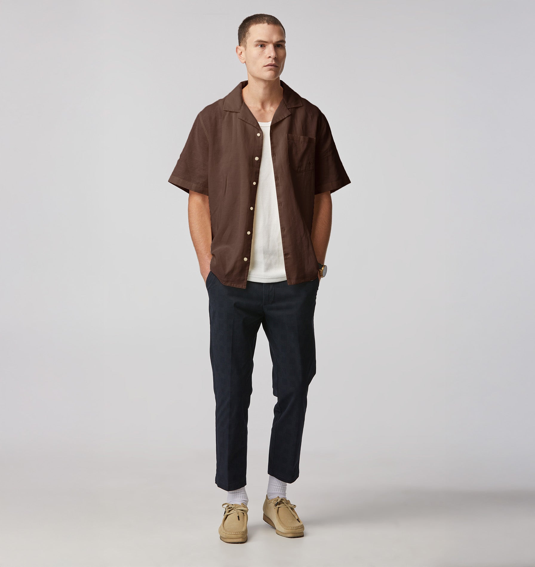 Linen Cuban Collar SS Shirt - Cedar